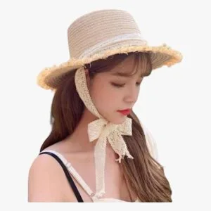 Chapeau De Paille Avec Ceinture En Dentelle