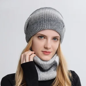 Bonnet Femme Tricoté Dégradé Avec Snood