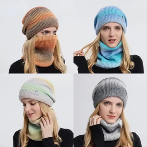 Bonnet Femme Tricoté Dégradé Avec Snood